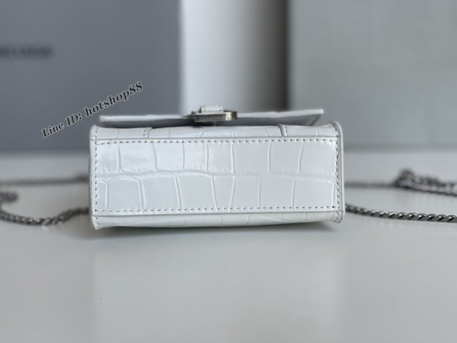 Balenciaga專櫃爆款mini鏈條手提肩背包 巴黎世家鱷魚紋白色銀扣Nano超迷你沙漏包 fyj1698